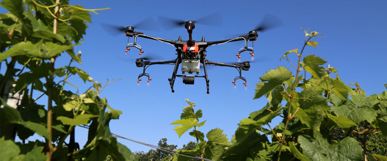 Spray drone with drift reduced Lechler agricultural nozzles
